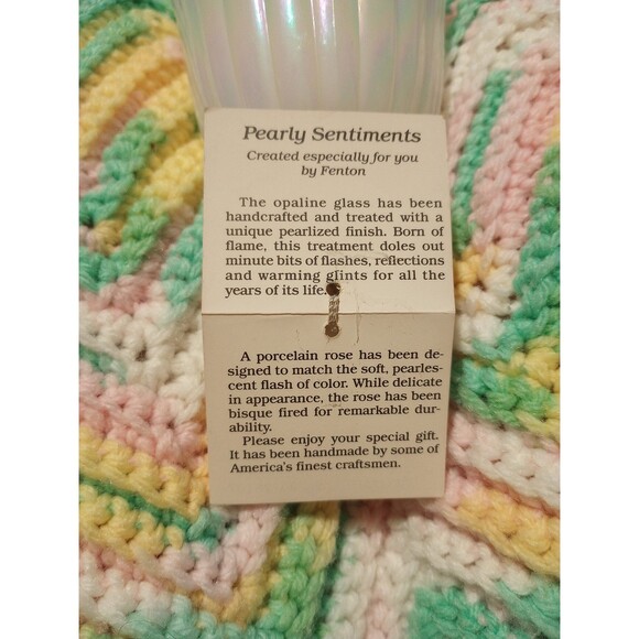 VTG Fenton Opaline Pearly Sentiments Porcelain Rose Iridescent Heart Handle Bell - Picture 9 of 10